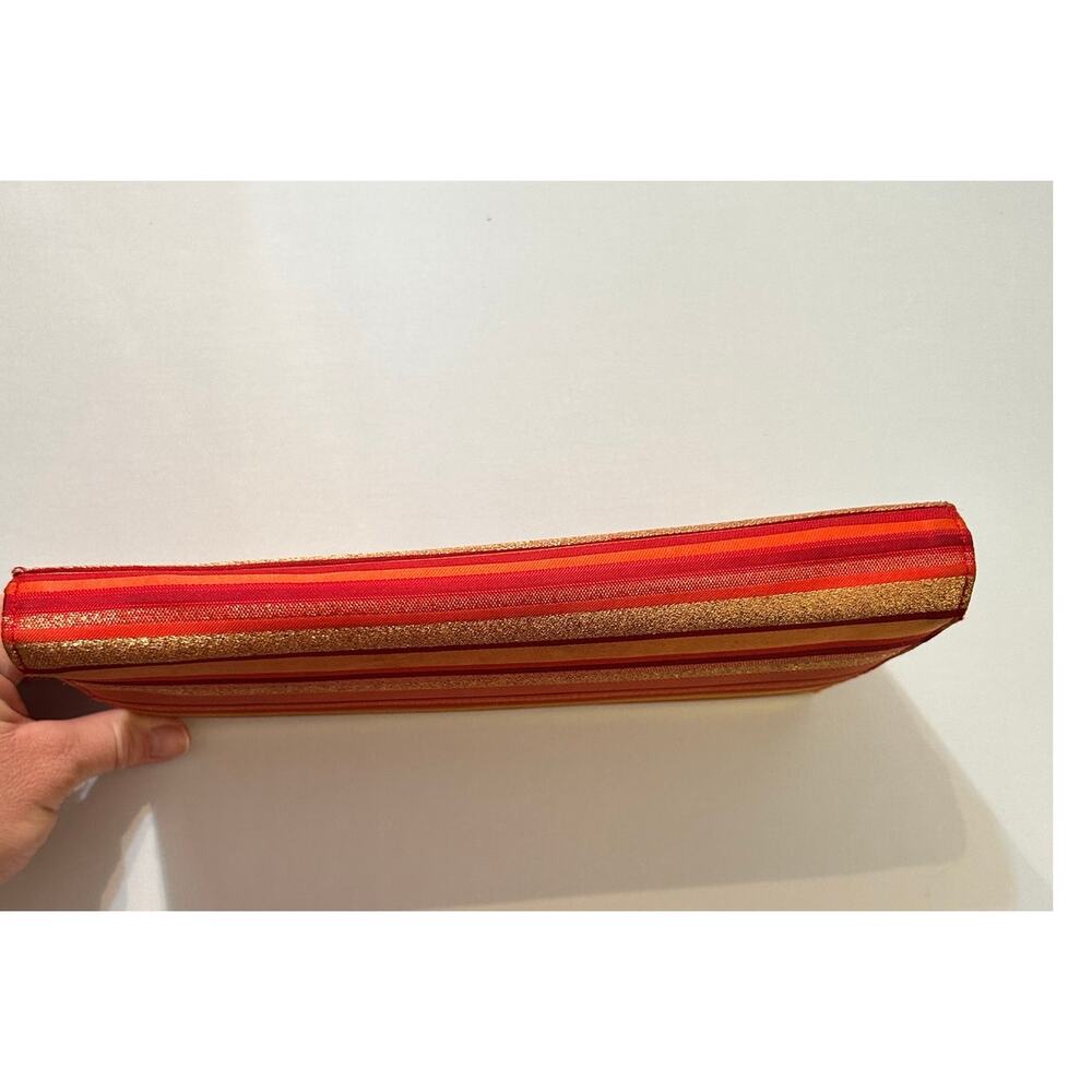 J Renee Vintage Clutch With Detachable Strap Red Orange Gold Stripe - Picture 13 of 14